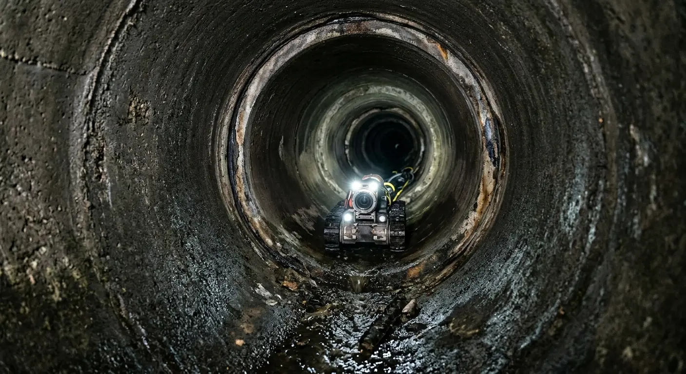 Robotic sewer camera inspecting pipe interior for Sewer Line Cleaning in Seymour